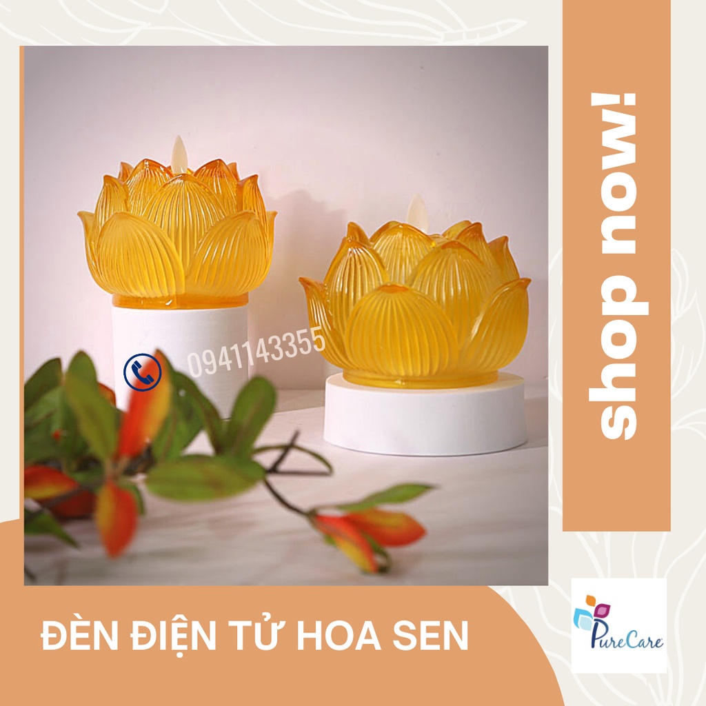 Đèn Nến Điện Tử Hoa sen pha lê dùng trang trí, thờ cúng, Size 10cm 12cm, sử dụng pin