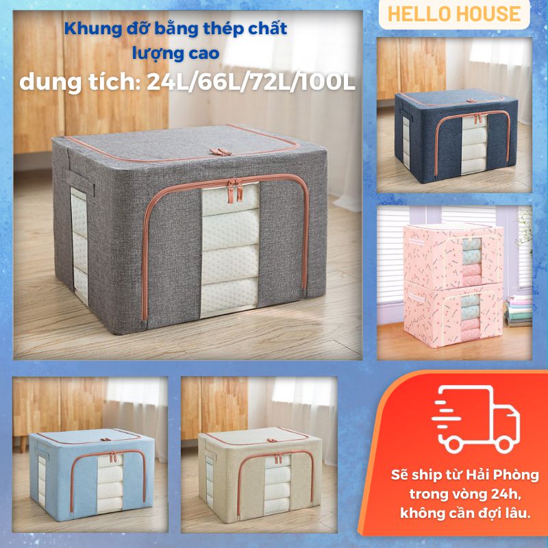 Hộp Đựng Quần Áo Chăn Màn Khung Thép Cao Cấp Loại To Tiện Lợi, Thùng Đựng Quần Áo 24-100L