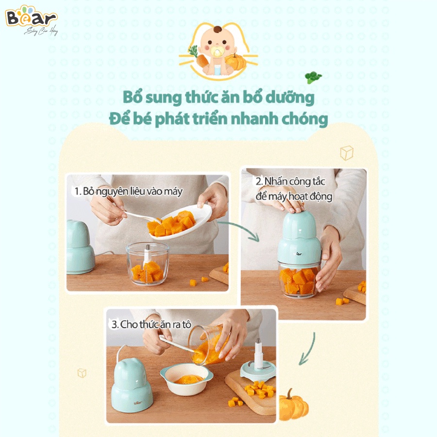 Máy Xay Thịt Thực Phẩm Ăn Dặm Bear Mini Càm Tay Nhỏ Gọn Đa Năng Dung Tích 0.3 Lít - HiMect