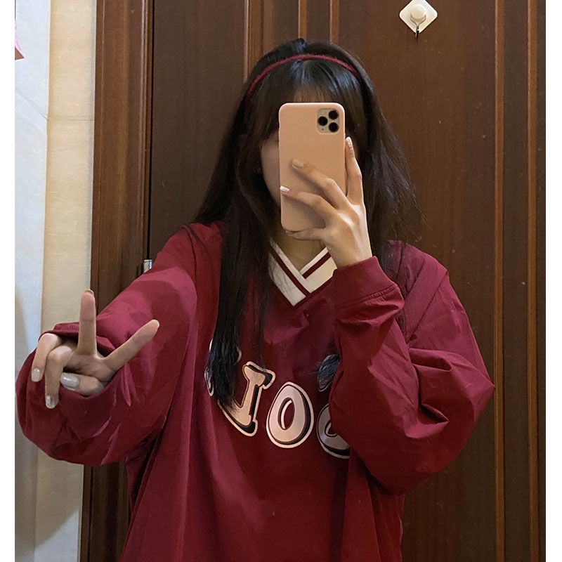 Áo lông tay dài dáng rộng in chữ kiểu Hàn Quốc dễ thương cho nữ | BigBuy360 - bigbuy360.vn