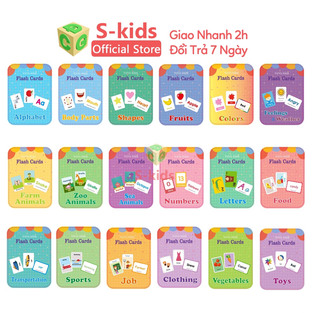 Đồ Chơi Trẻ Em S-kids, bộ thẻ học tiếng anh thông minh Flashcard cho bé 18 chủ đề