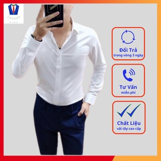 Áo Sơ Mi Nam Trắng Cotton Lụa Dài Tay Công Sở