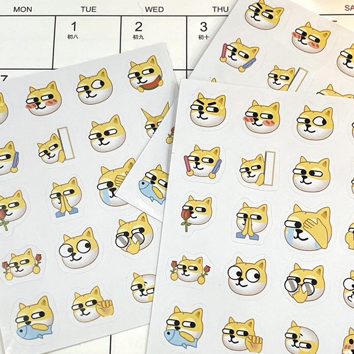 Set 20 Sticker Mini Giấy Dán Trang Trí Bế Nhãn Shiba Emoji Vui Nhộn