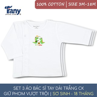 Set 3 áo bác sĩ tay dài CK Fany® size 3M-18M cho trẻ sơ sinh-18 tháng tuổi 100% cotton mềm mại thấm hút tốt 3 áo/ bịch