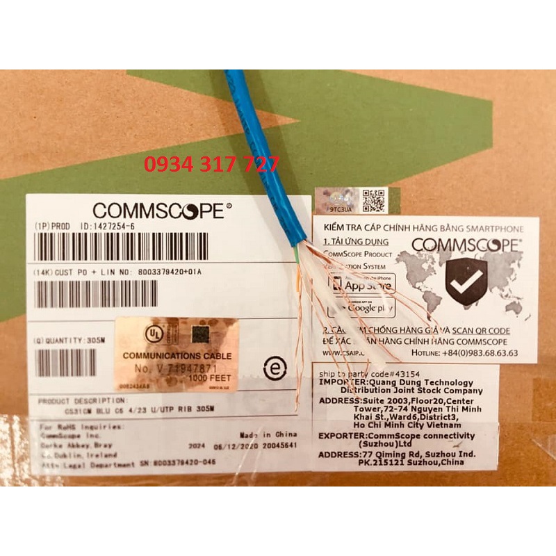 Cáp mạng Commscope CAT6 dài 20m 50M - 100M -150M chính hãng ĐỒNG NGUYÊN CHẤT