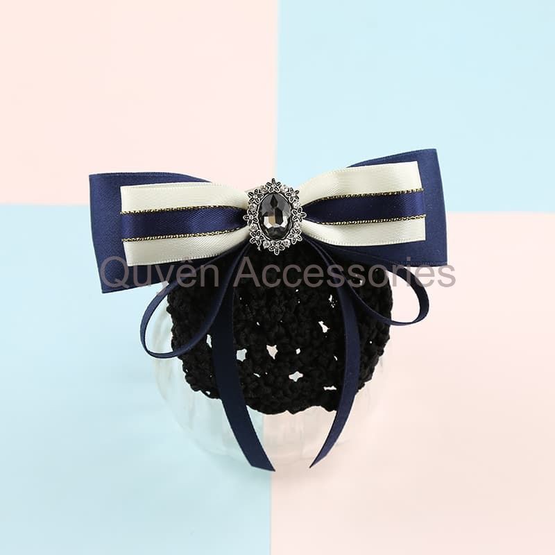 [Chính hãng] Kẹp búi nơ trắng xanh đính đá đen - kẹp tóc đính đá - kẹp búi nơ tiểu thư - kẹp tóc đẹp