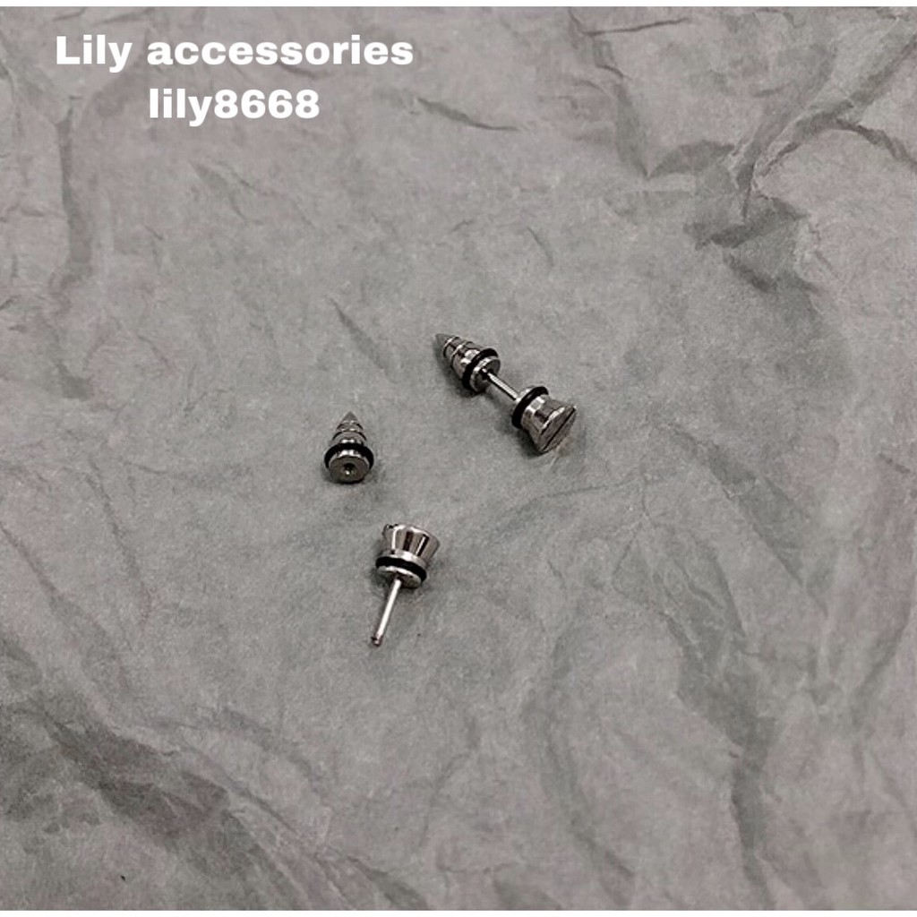 Cool Stainless Steel Stud Screw Earring khuyên tai titan hình ốc vít không gỉ không đen không dị ứng nam nữ