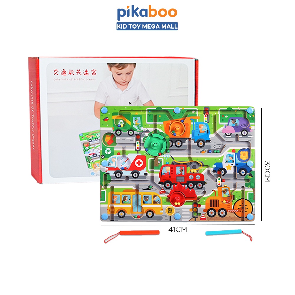Đồ chơi mê cung khủng long từ tính Pikaboo bằng gỗ an toàn chủ đề khủng long cho bé từ 3 tuổi