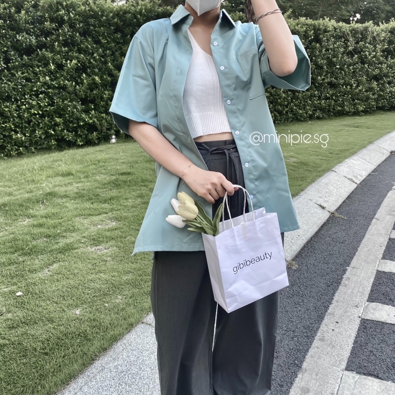 (Có sẵn) Áo Sơmi Nữ Tay Ngắn Hàn Quốc Xẻ Tà 2 Bên Đi Học BackToSchool Minipie