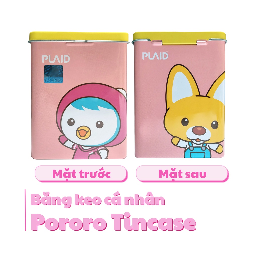 Băng Keo Cá Nhân Hộp Thiếc Hồng Pororo Kids Band – Dành Cho Da Nhạy Cảm (hộp 2 size – 25 miếng)