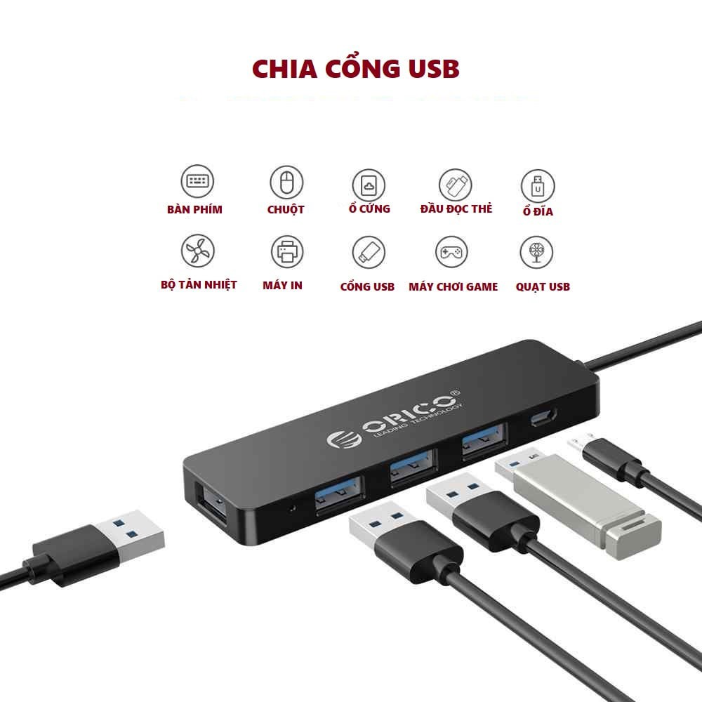 Bộ chia USB 4 cổng ORICO FL01 2.0 tiện lợi dùng cho máy tính