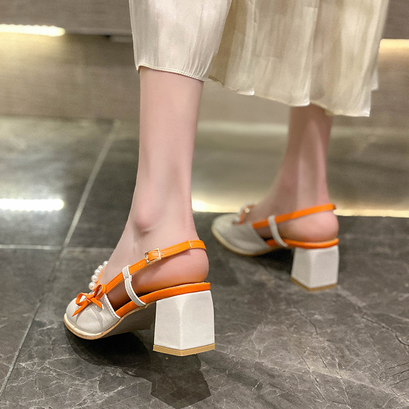 IELGY Baotou closed toes fairy style buckle bow sandals women