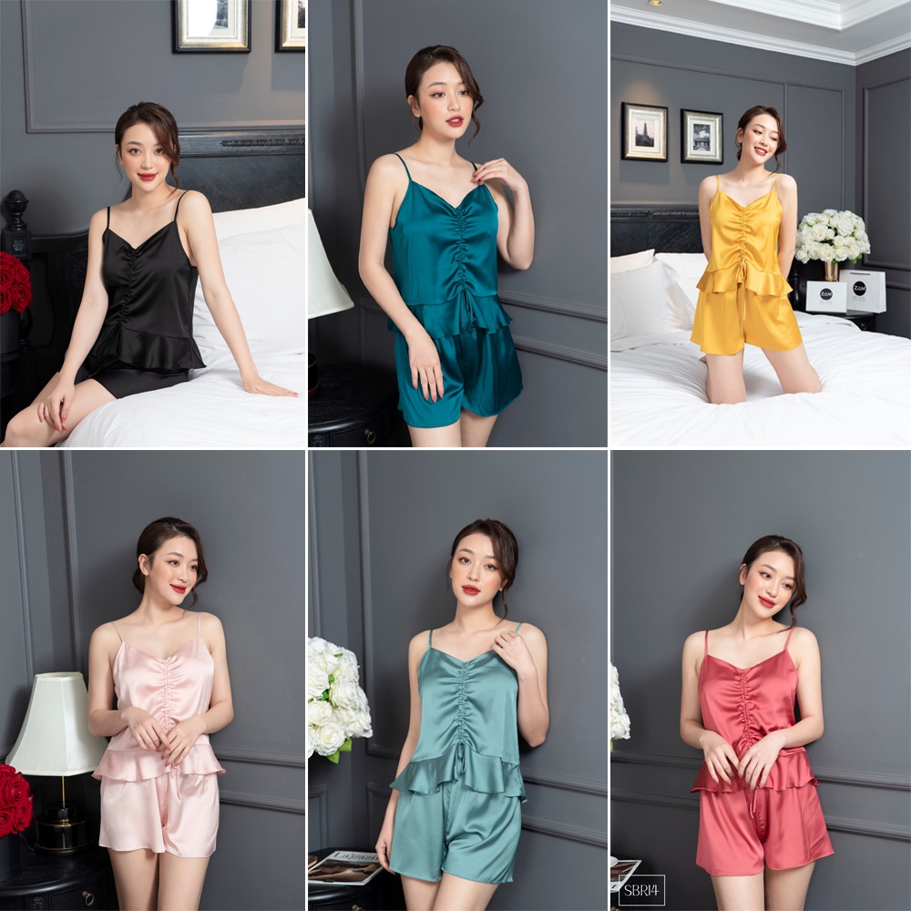 [Ảnh thật - Chính hãng] Bộ ngủ hai dây rút Charmeuse ZAM Luxury - SBR - Áo hai dây quần đùi