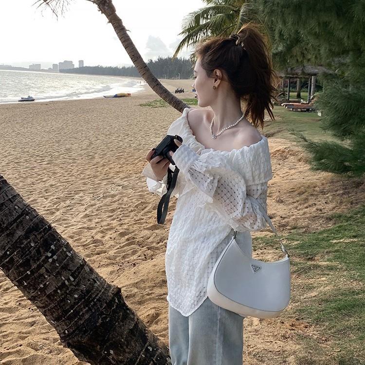 Áo Trễ Vai Dáng Rộng Cột Dây Thời Trang Xuân Hè Mới Cho Nữ