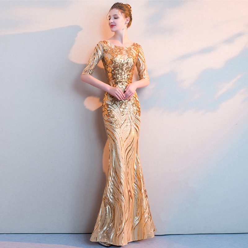 Đầm Maxi Đuôi Cá Tay Lửng Lấp Lánh