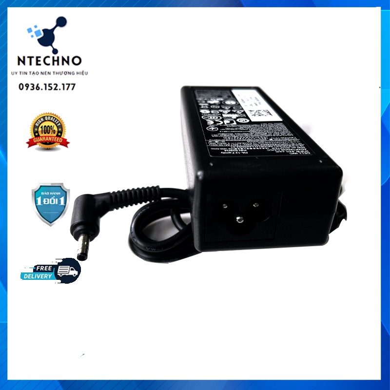 Sạc Laptop Dell 19.5V 3.34A 65W (Đầu đạn kích thước 4.0 x 1.7mm) [pt] - Tặng kèm dây nguồn - Bảo hành 12 Tháng
