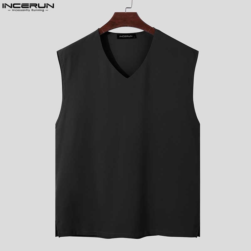 Áo sơ mi nam INCERUN không tay cổ chữ V màu trơn thời trang có 3 màu phong cách Hàn Quốc