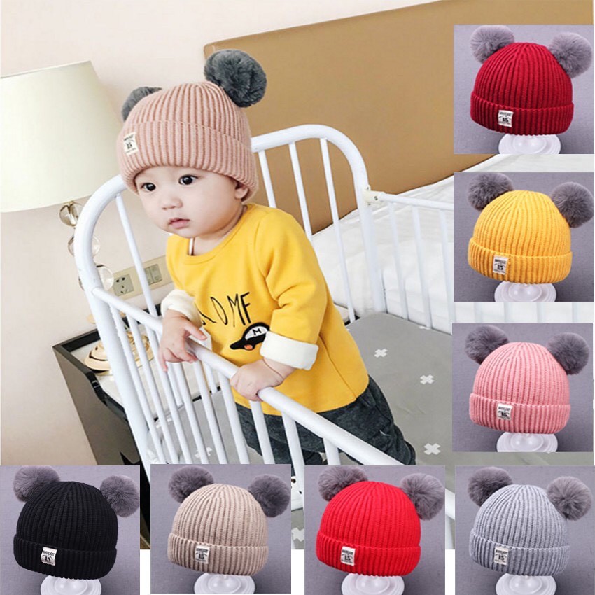 Mũ len quả bông freesize cho trẻ, mũ len tai gấu ngộ nghĩnh cho bé - Monnie Kids