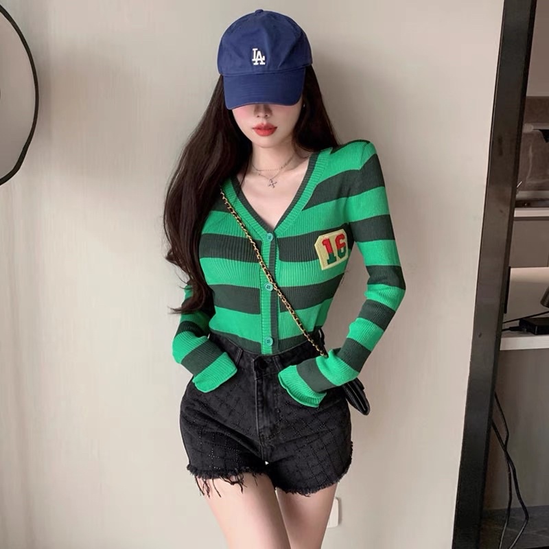 áo len cardigan dệt kim kẻ sọc ngang cá tính tag 16 (A376#)