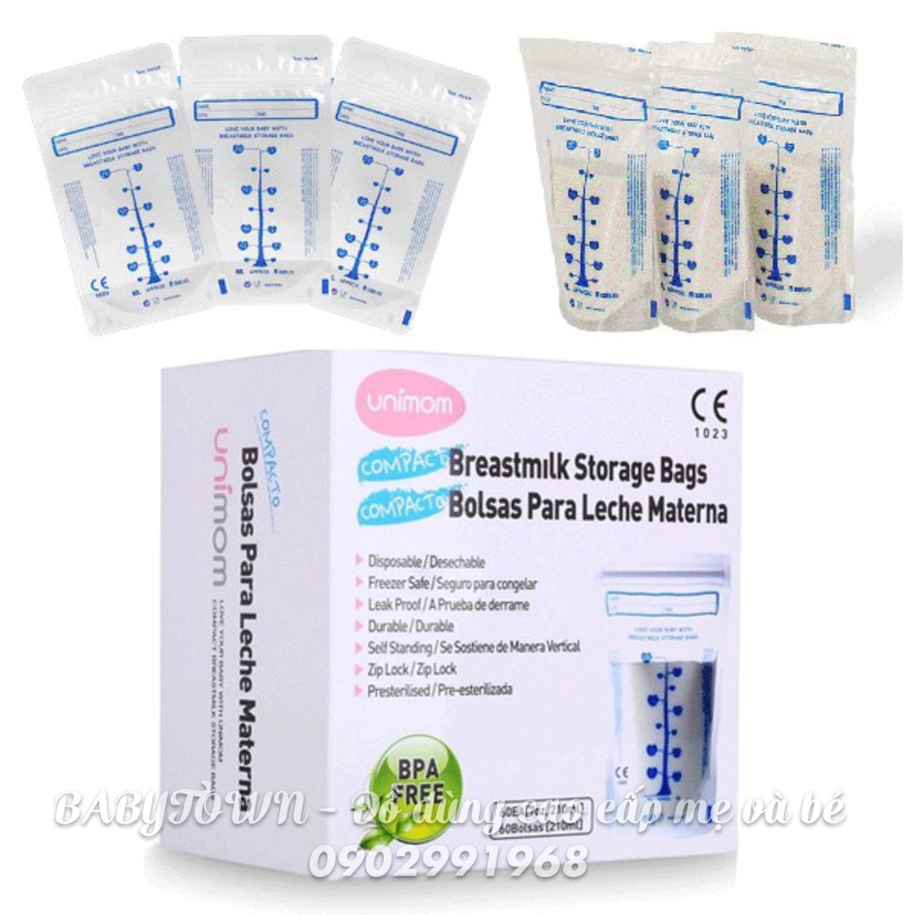 Túi trữ sữa mẹ Unimom Compact không có BPA 210ml