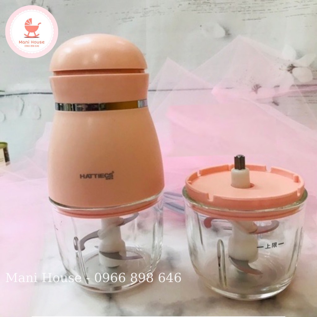 (BH 18 Tháng) Máy Xay Hattiecs Cầm Tay Đa Năng Bản Nâng Cấp 6 Dao Dành Cho Bé Ăn Dặm, Xay Rau, Thịt, Máy Xay Đồ Ăn Dặm