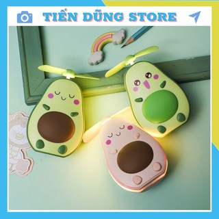 Quạt mini tích điện hình bơ Hàn Quốc cute siêu mát, có gương và đèn led
