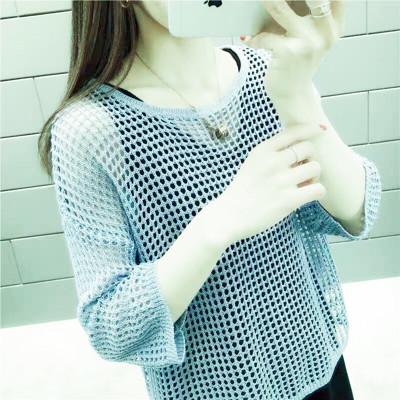 (SẴN) Áo lưới tay lỡ dáng thụng, áo len lưới mùa hè