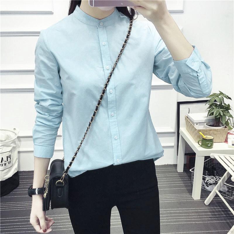 Áo sơ mi nữ tay dài màu trơn thanh lịch