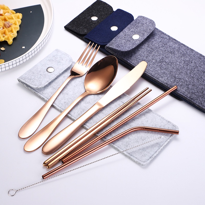 Bộ Muỗng Đũa Nĩa Bằng Thép Không Gỉ Tiện Dụng Cho Du Lịch