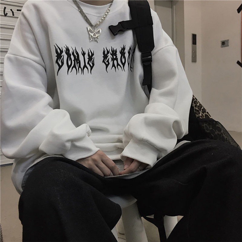Áo sweatshirt/ Áo hoodie tay dài dáng rộng mặc chui đầu in họa tiết xương đôi cánh quỷ cá tính thời trang unisex
