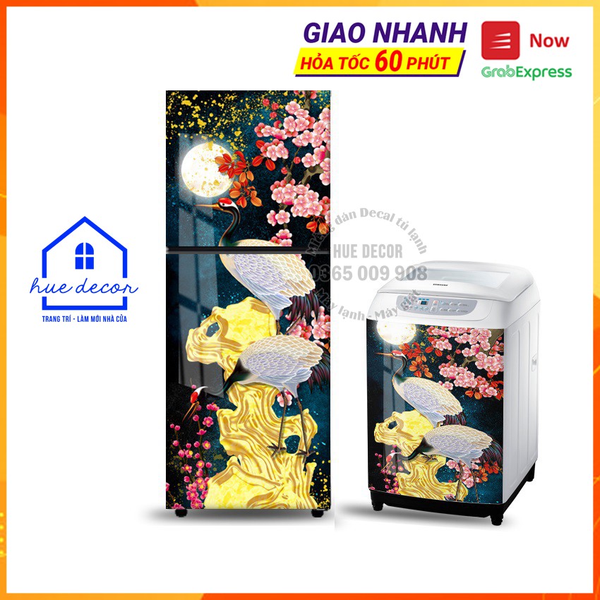 Miếng dán tủ lạnh phong thủy 3D Quốc điểu uyên ương thương hiệu HUE DECOR- chống nước