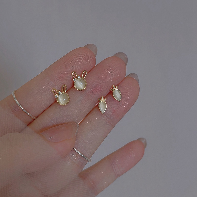 Đôi khuyên tai BELLA-BEE dạng xỏ thiết kế cà rốt tai thỏ/ chiếc lá/ đá opal xanh lá/ nơ/ bọ rùa thời trang xinh xắn