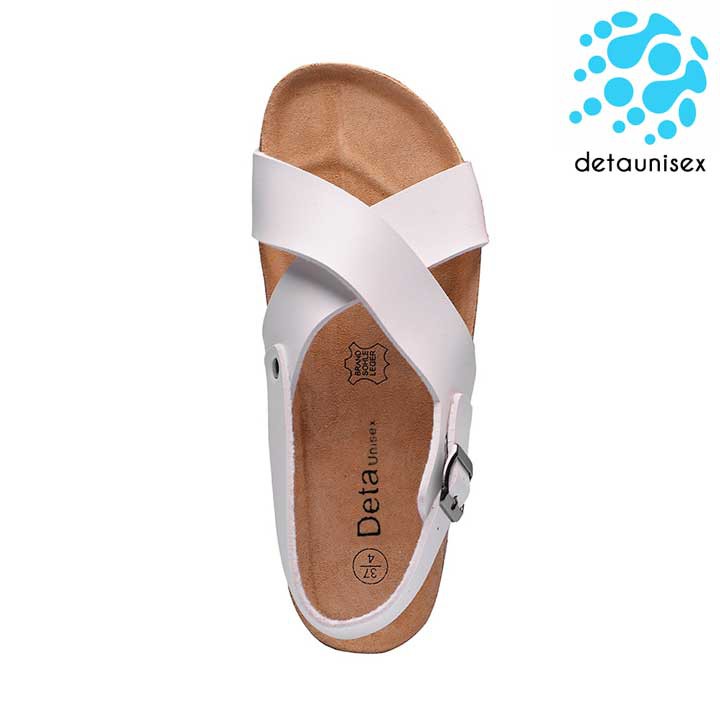 [CỰC RẺ] GIÀY SANDAL NAM NỮ QUAI CHÉO ĐẾ TRẤU BIRKEN DA PU TRẮNG - SATA23T