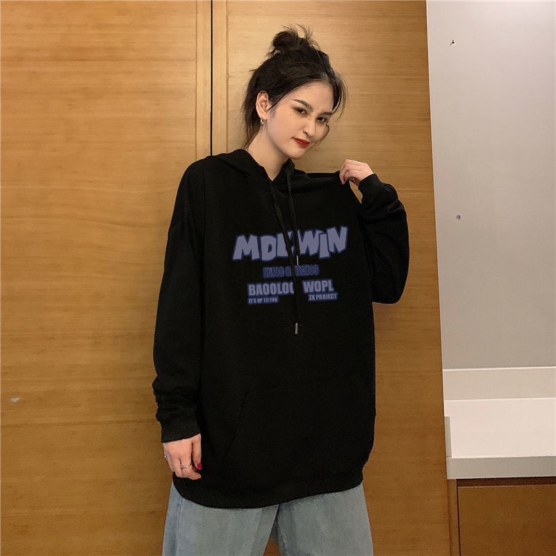 Áo hoodie ZHELIHANGFEI tay dài dáng rộng phong cách preppy thời trang mùa đông