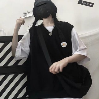 Áo Gile Thêu Hoa Cúc Daisy Tia Sấm Sét Loại Mới Màu Đen Unisex