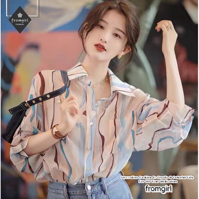 Áo Sơ Mi Tay Dài In Họa Tiết Hình Học Phong Cách Vintage Mới