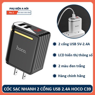 (Được chọn màu) Cóc sạc nhanh 2 cổng USB 2.4A Hoco C39 - Bảo hành 6 tháng 1 đổi 1