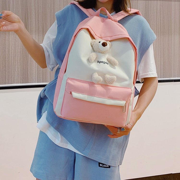 Balo Ulzzang Chống Nước Đi Học,Đi Chơi Phong Cách Hàn Quốc Có Búp Bê Gấu Sau Balo