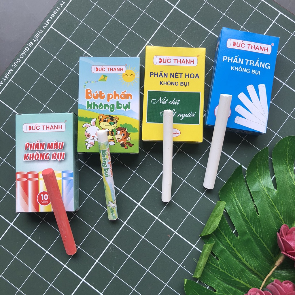 Phấn viết bảng không bụi TRẮNG - MÀU, Đức Thanh - Mic, nguyên hộp - vpp Quế Anh