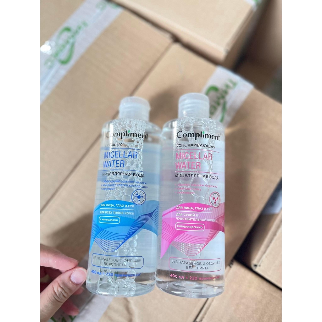 Tẩy trang Compliment Micellar water 400ml tẩy trang mặt mắt môi, sử dụng được cho cả da nhạy cảm