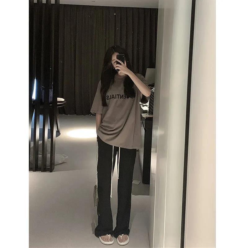 Quần ống rộng lưng cao chất liệu cotton mỏng thời trang xuân thu mới 2021