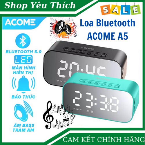 Loa Bluetooth ACOME A5 - Loa Đồng Hồ 3 trong 1 (Đồng Hồ Báo Thức - Kính Tráng Gương - Màn LED) - Âm Thanh Bass Mạnh Mẽ