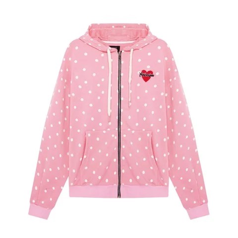 Áo khoác Hoodie Zip Thêu Trái Tim Fusionism  - Hồng Chấm Bi - Nữ - Form Fit