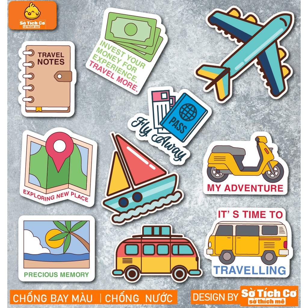 Travel dán điện thoại, laptop, mũ bảo hiểm, guitar, vali MSP: T12