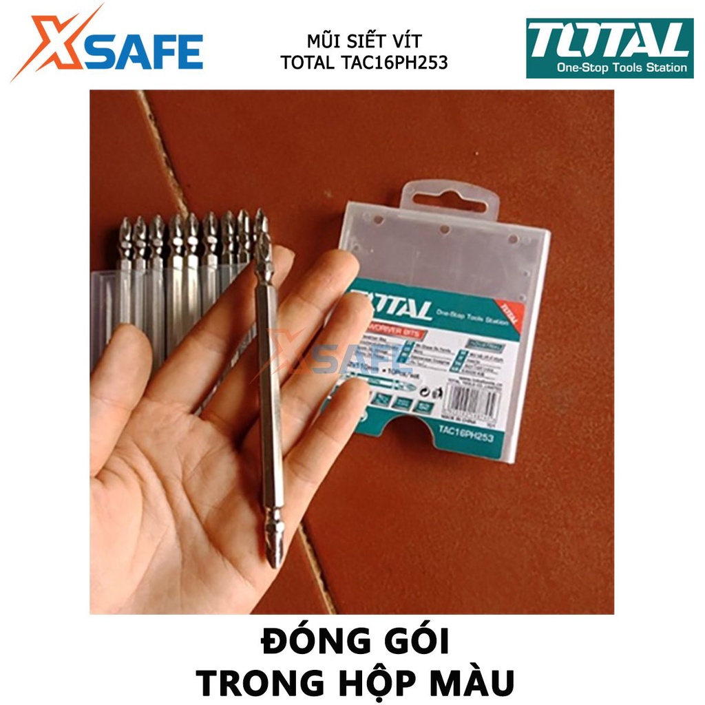 Mũi siết vít bake 2 đầu TOTAL TAC16PH253 | bộ 10 mũi siết vít bake quy cách PH2+PH2 chiều dài 110mm