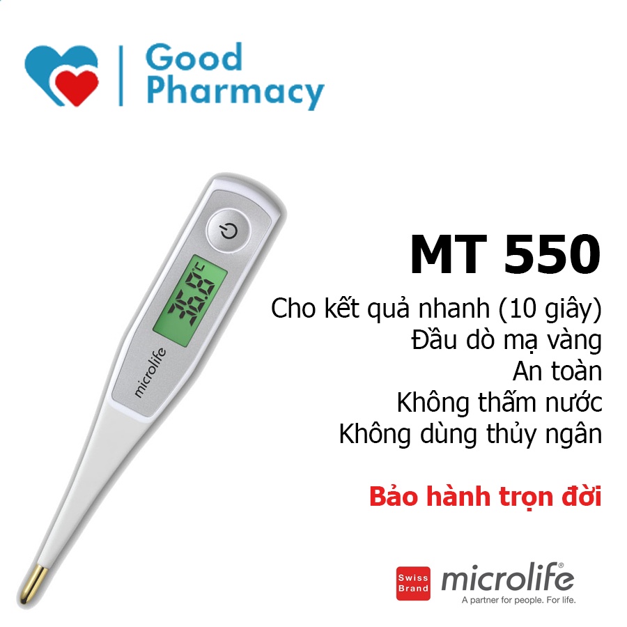 Nhiệt kế điện tử Microlife MT550 với đầu dò mạ vàng cho kết quả nhanh, chính xác