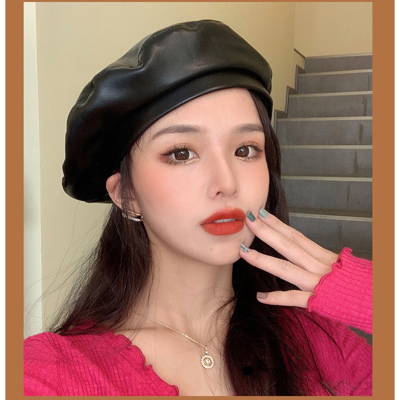 Mũ nồi thời trang da Pu beret nhiều mẫu mũ mẫu có dây rút và mẫu bo chun điều chỉnh vòng đầu