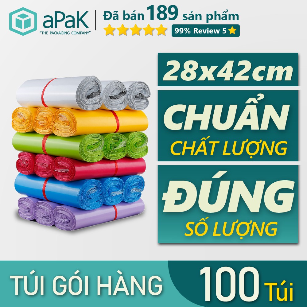 [28x42cm] 100 Túi Gói Hàng Niêm Phong, Bịch Đóng Hàng, Bao Bì Gói Hàng Tự Dính APAK