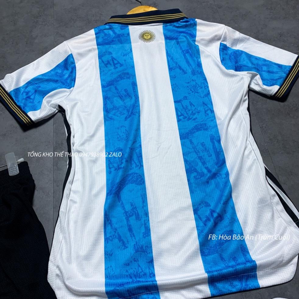 Áo Bóng Đá Tuyển Argentina 2023 Áo Xanh Trắng Quần Màu Đen Vải gai Thái Mẫu chính thức WC - Áo Đá ba