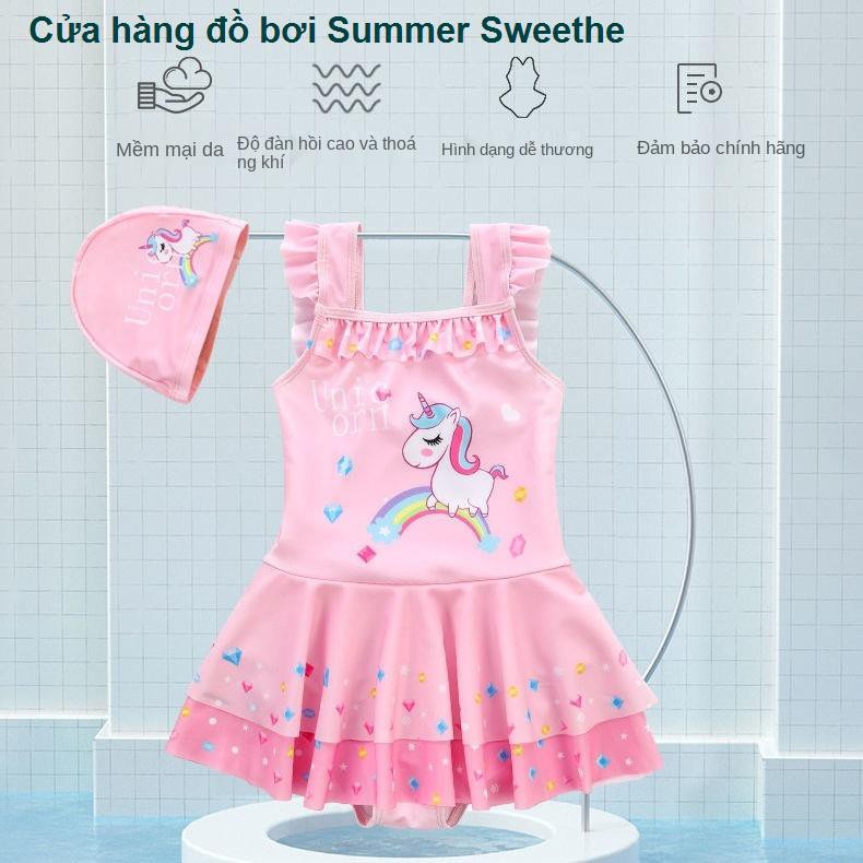 Áo tắm trẻ em Nữ Siamese Girls Big Kids Công chúa nhỏ Sinh viên dễ thương Phim hoạt hình chống nắng Boxer